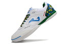Chuteira de futsal Joma Top Flex Rebound, modelo branco com detalhes coloridos e solado apropriado para quadras.